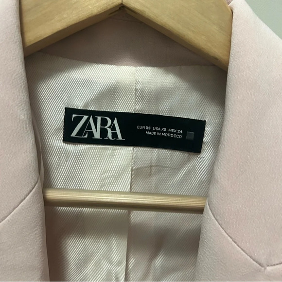 ZARA Basic Blazer Women Sand Pink Cuffed Rolled-Up 3/4 Sleeves Open Front XS NWT - Picture 13 of 13